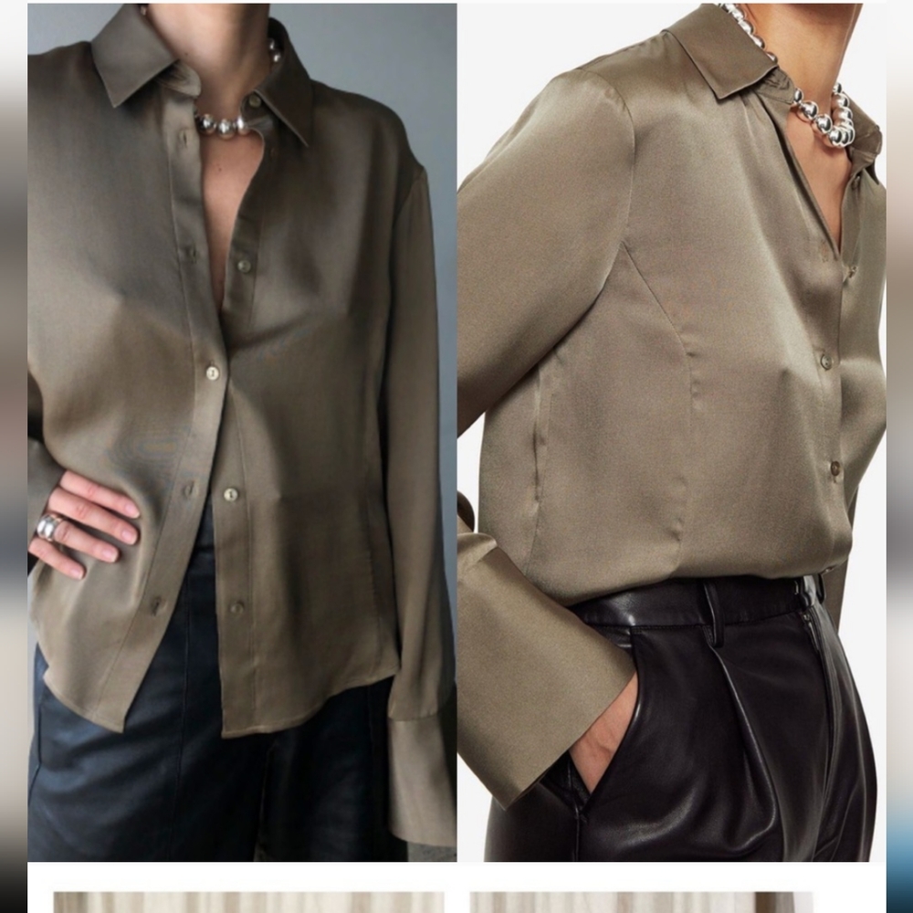 Anine Bing Silk Mackenzie Top in Green Khaki size LARGE. NWOT. new without tags